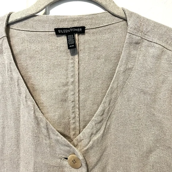 Eileen Fisher tan linen long cardigan kimono blouse top women’s size m medium - Picture 2 of 5